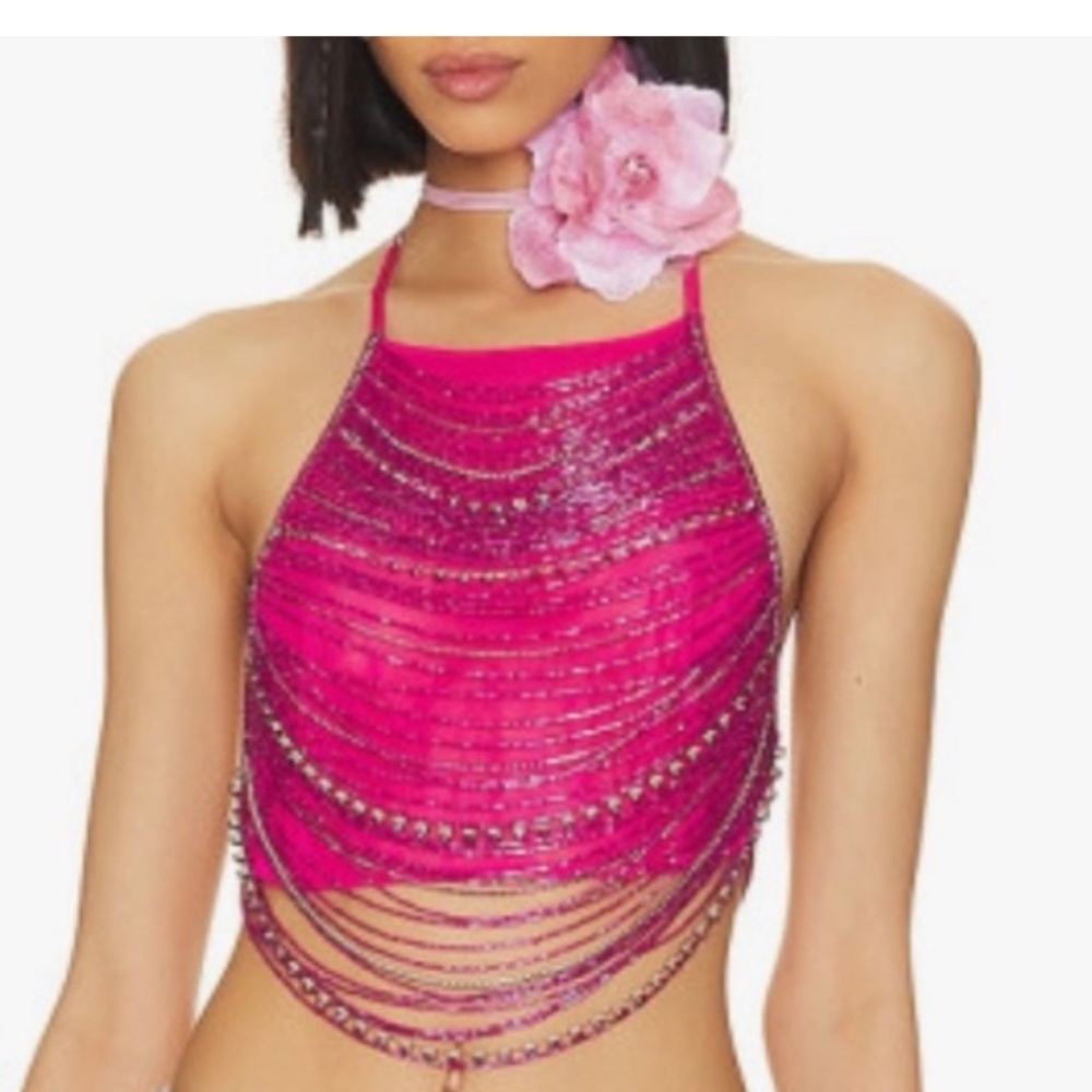 Revolve beaded chained halter top size medium